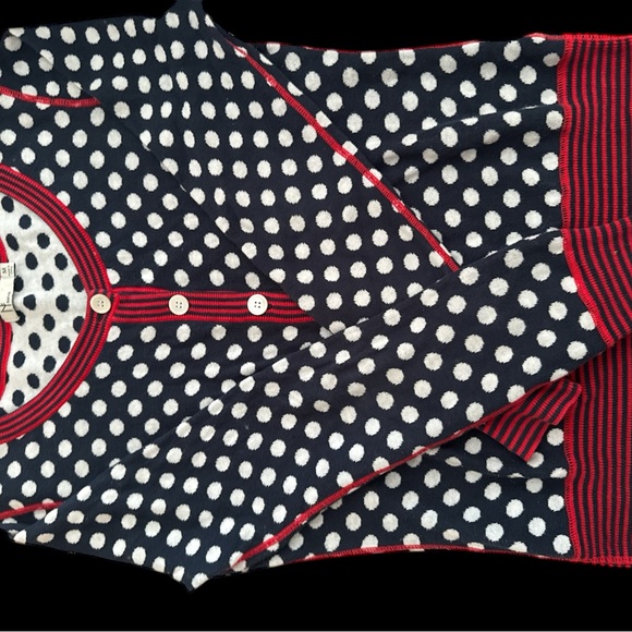 NEVE Navy White Polka Dot Cotton Knit Cardigan Button Sweater. - Picture 3 of 5